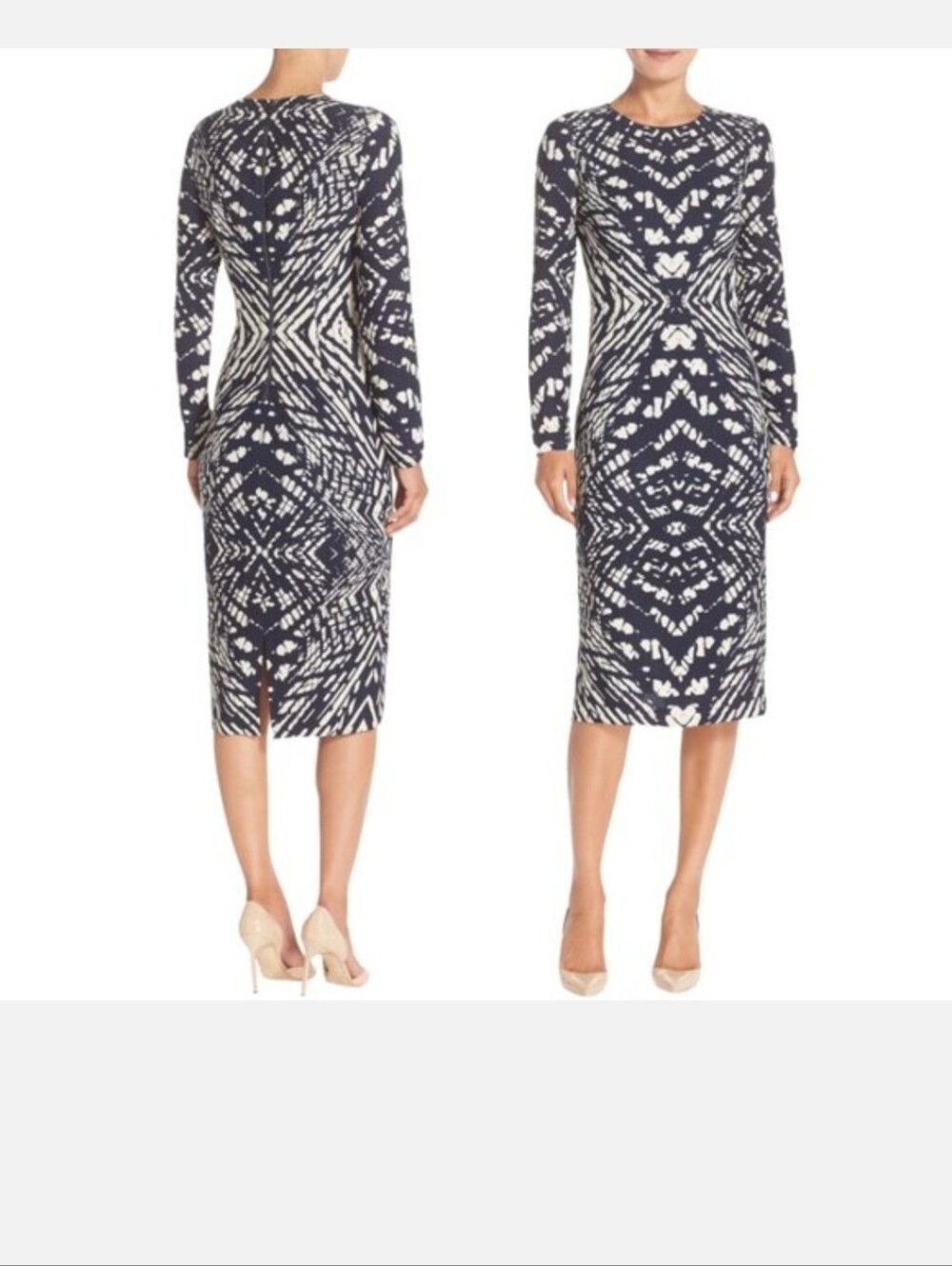 Navy and White Batik Printed Midi Dress Size 16 Like New